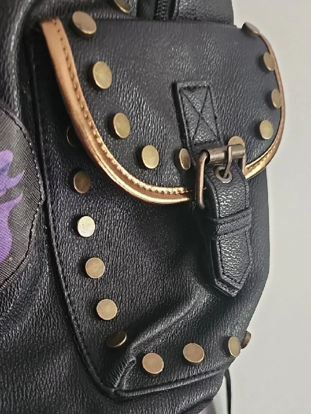 New! Disney Descendants Black Studded Backpack with Red & Gold Shield Patch